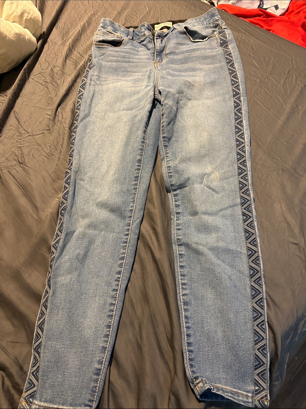 Knox Rose Light Blue Skinny Jeans with Navy Geometric Side Trim